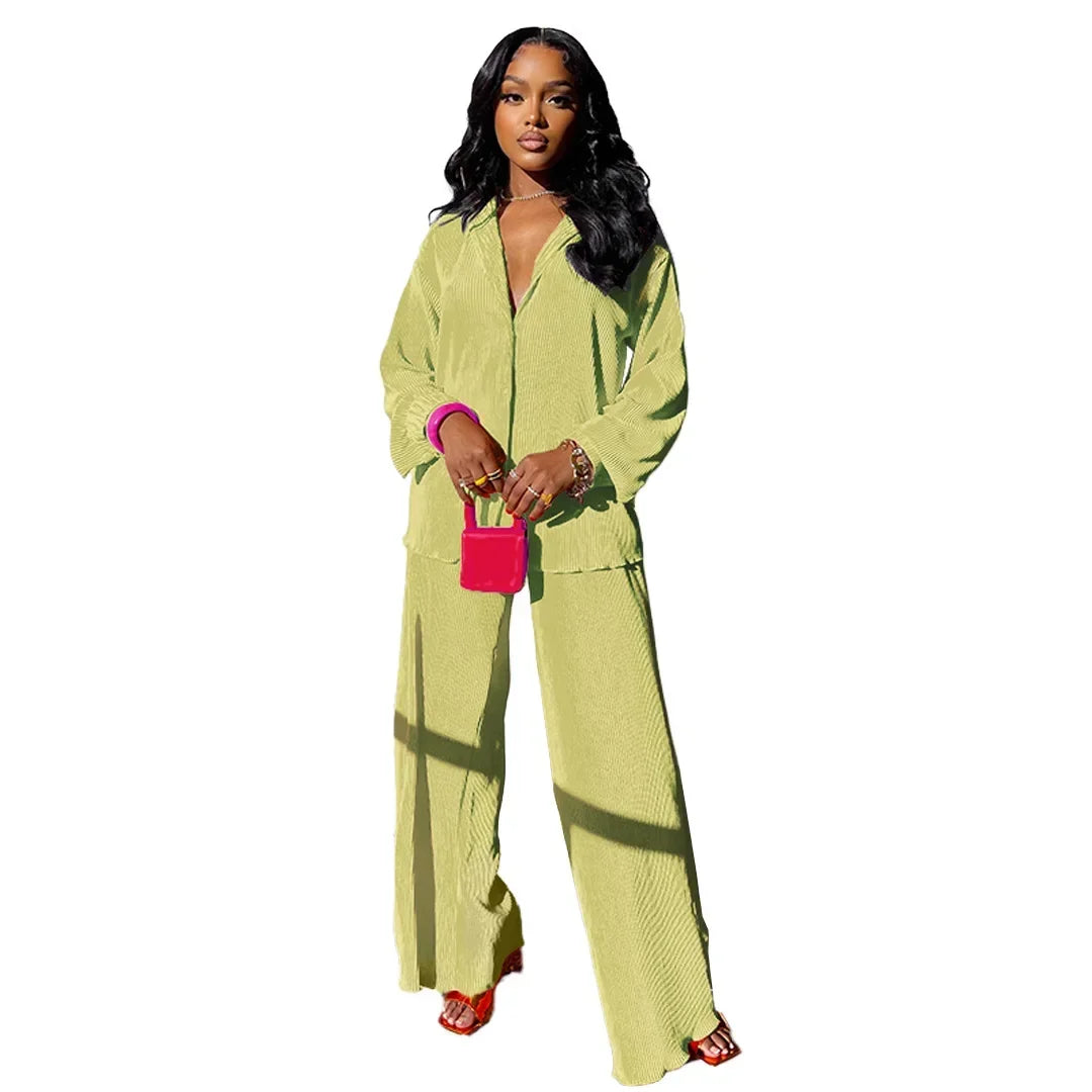 Shirt Tops and Wide Leg Pants Elegant set - Grace Beauty H&C 