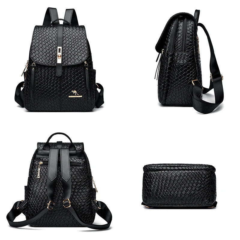 Luxury Women Leather Backpacks for Girls Sac A Dos Casual Daypack Black Vintage Backpack School Bags for Girls Mochila Rucksack - Grace Beauty H&C 