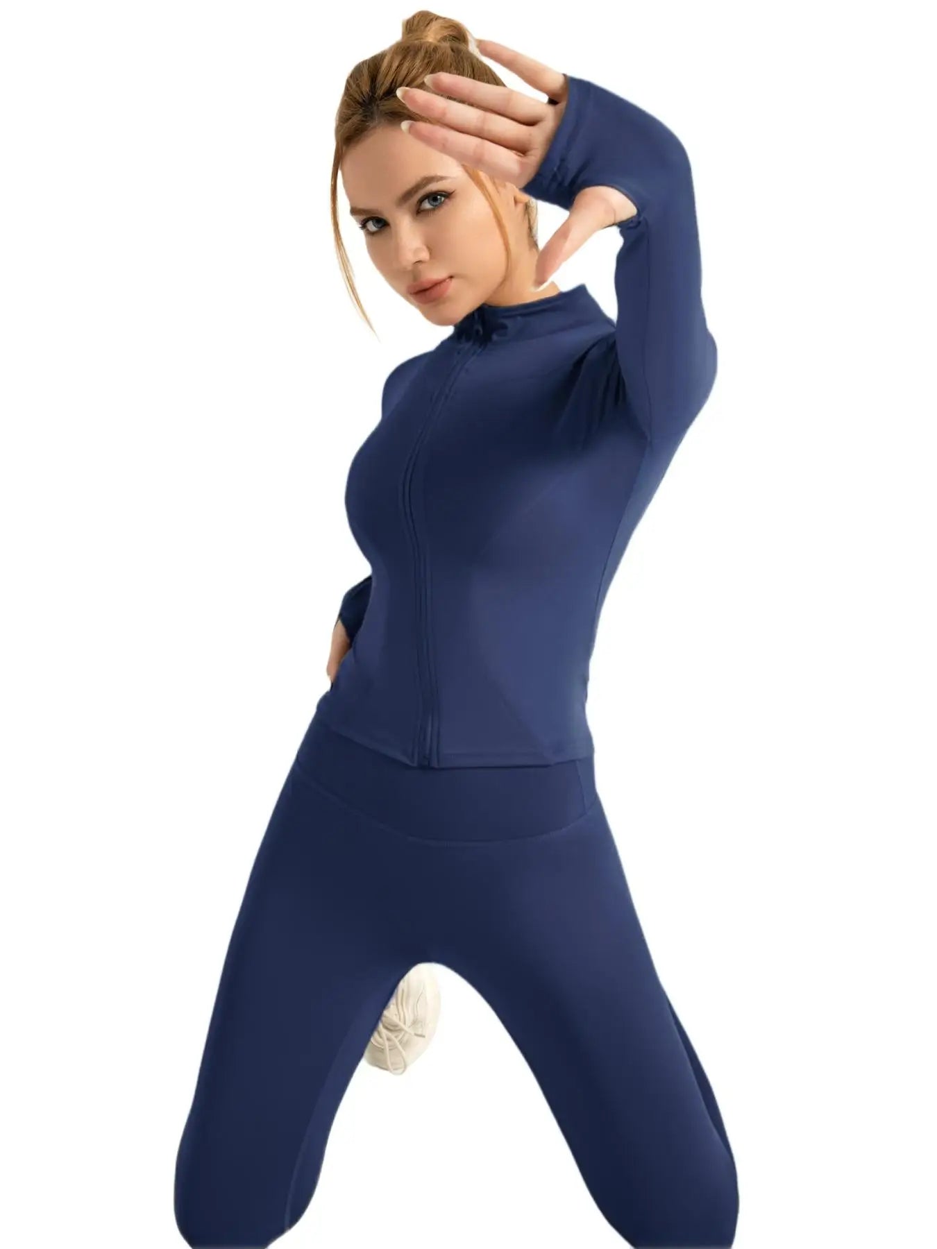 Two-piece Set Women's Solid Zip UpMock Neck Sports - Grace Beauty H&C 