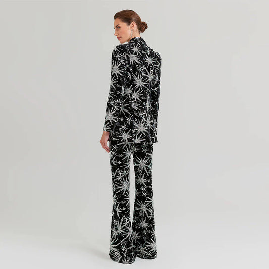 Bodycon Suit V Neck Long Sleeve Sequins - Grace beauty H&C 