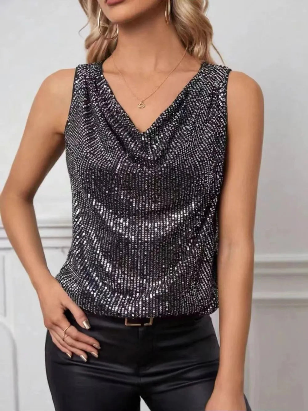 Sequin Cowl Neck Tank - Grace Beauty H&C 