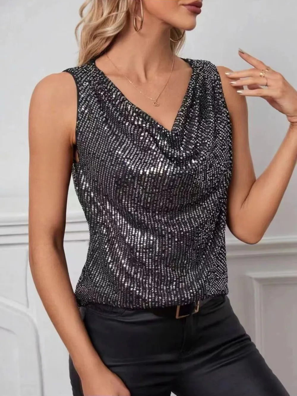 Sequin Cowl Neck Tank - Grace Beauty H&C 