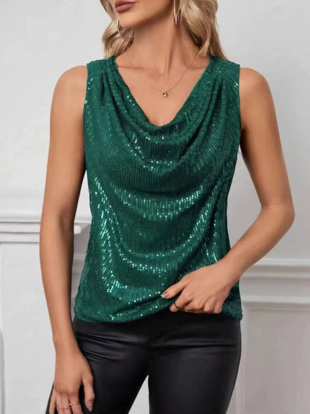 Sequin Cowl Neck Tank - Grace Beauty H&C 