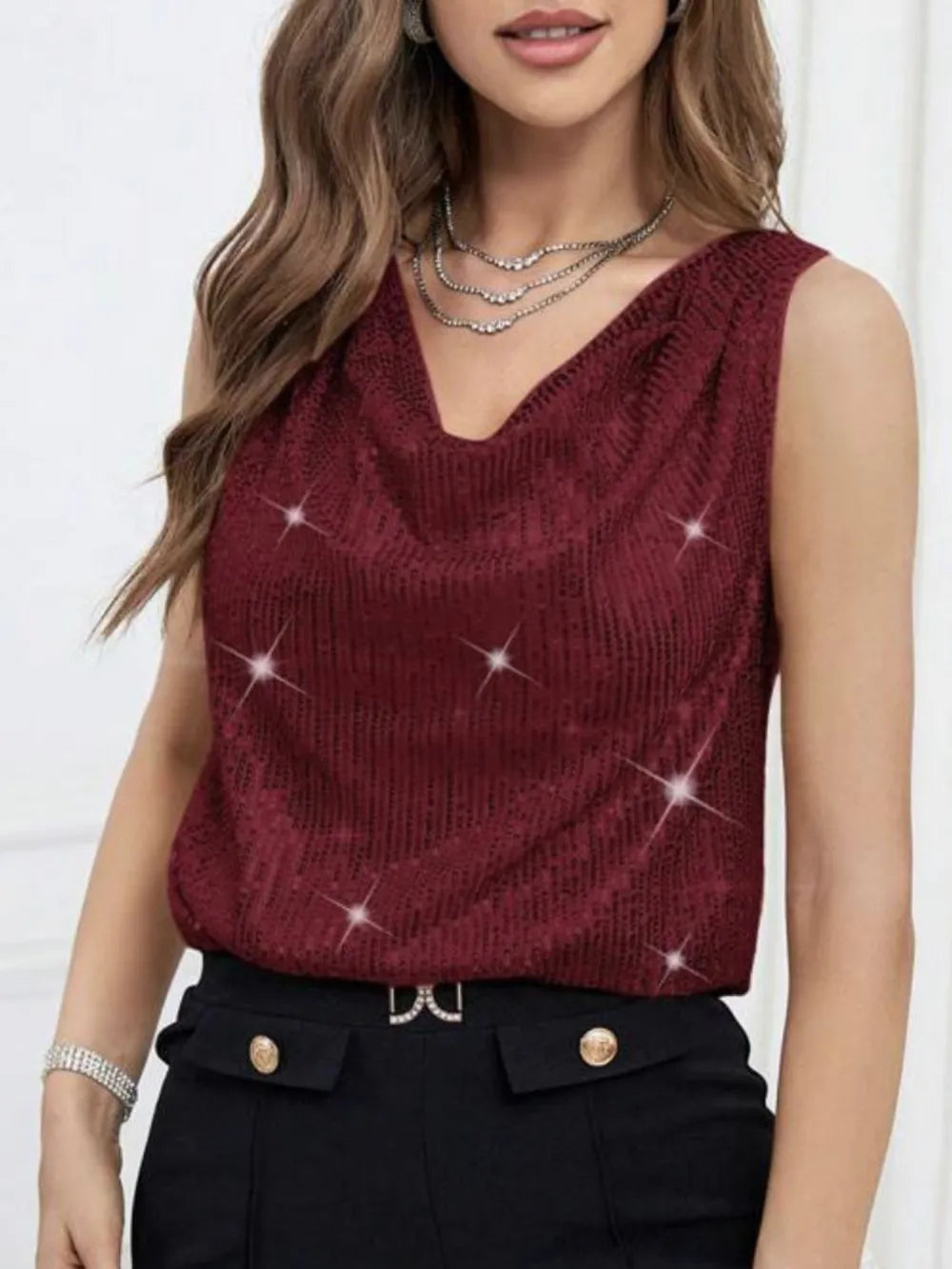 Sequin Cowl Neck Tank - Grace Beauty H&C 