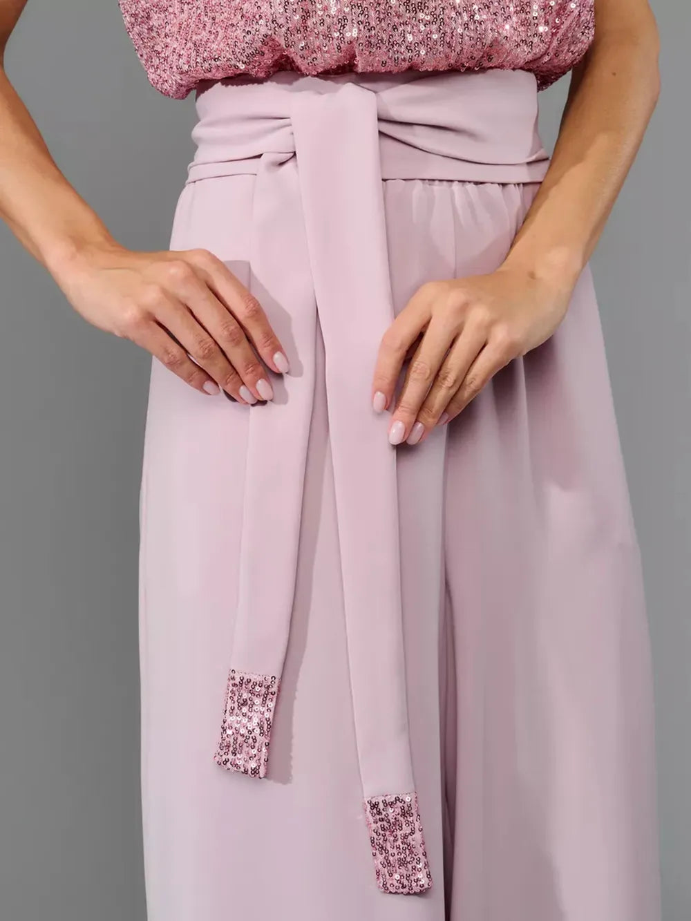 Sequin Round Neck Wide Leg Jumpsuit - Grace Beauty H&C 