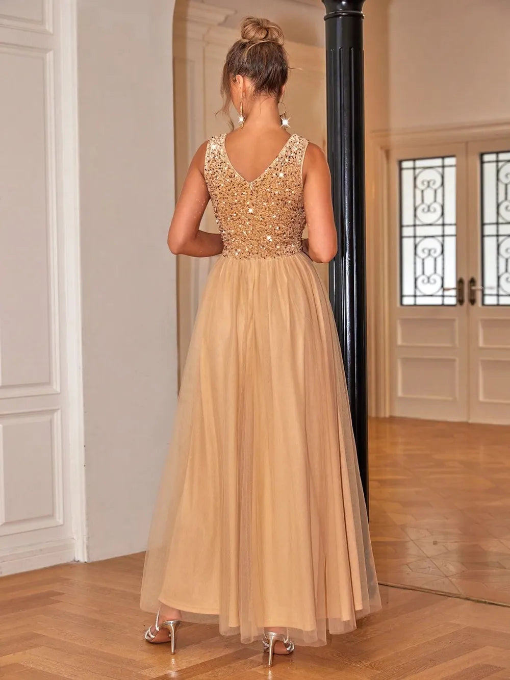Sequin V-Neck Sleeveless Dress - Grace Beauty H&C 