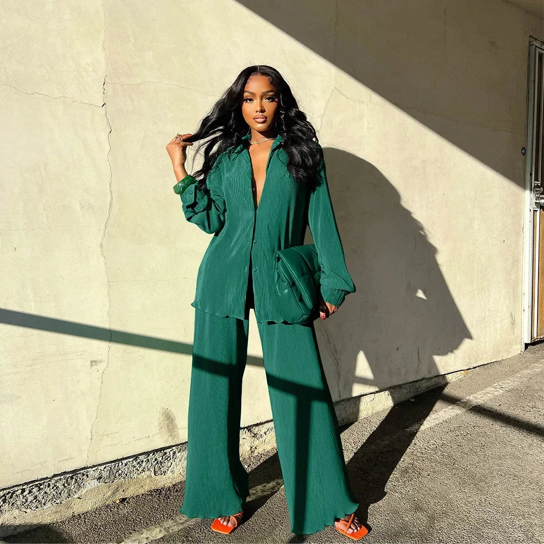 Shirt Tops and Wide Leg Pants Elegant set - Grace Beauty H&C 