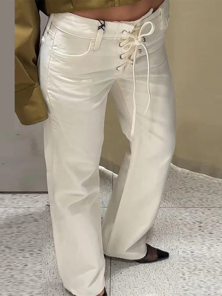 Elegant Women's Low Rise White Denim Jeans - Grace Beauty H&C 