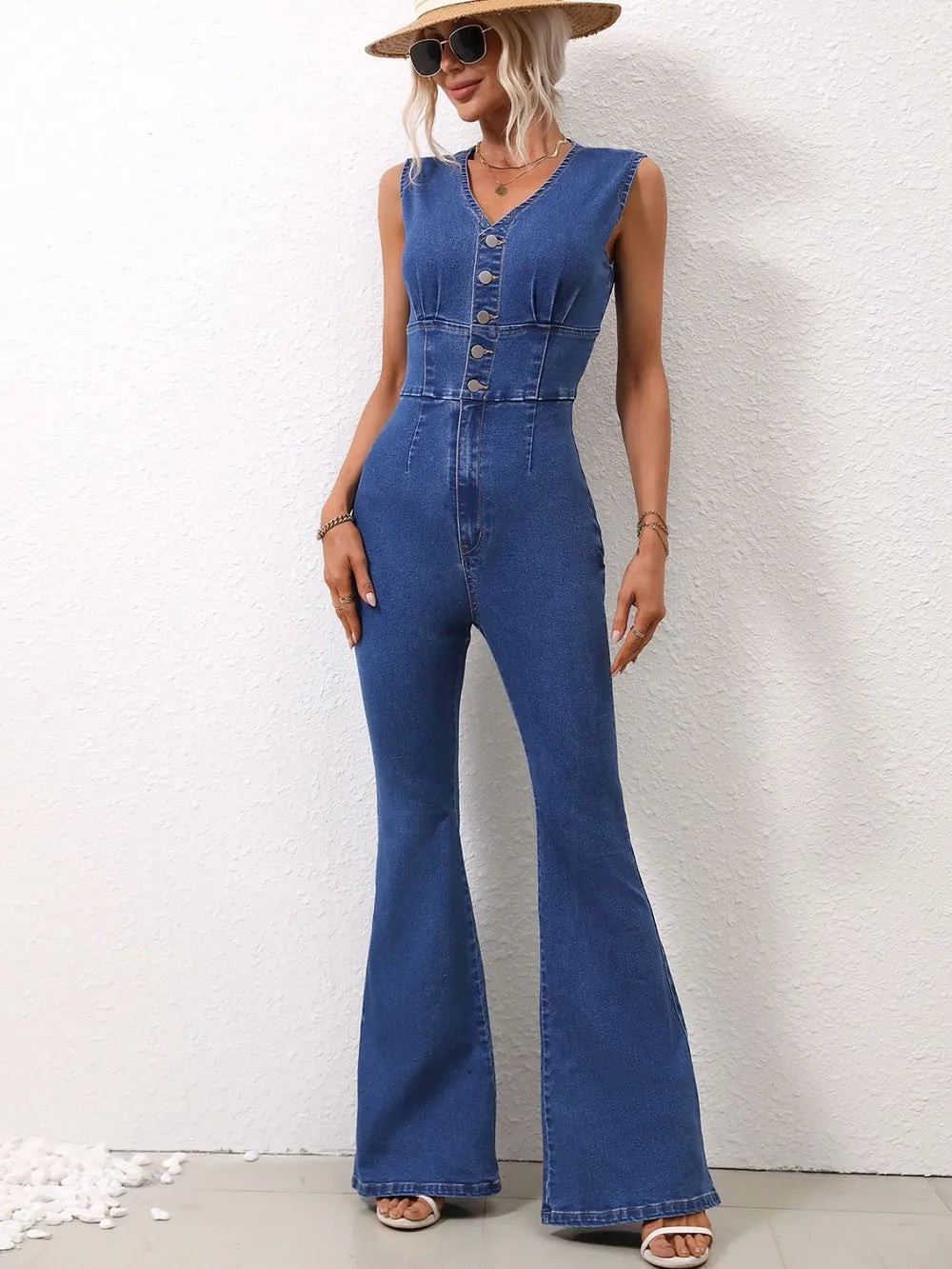 Sleeveless Denim Jumpsuit – Casual One-Piece for Women - Grace Beauty H&C 