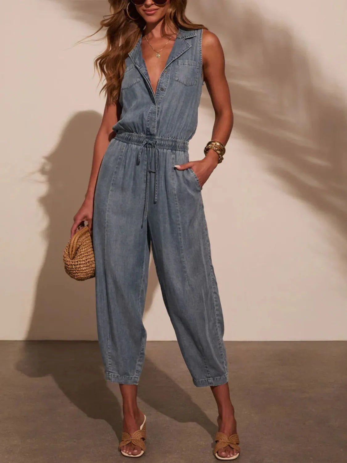 Sleeveless Waist Washed Jumpsuit - Grace Beauty H&C 