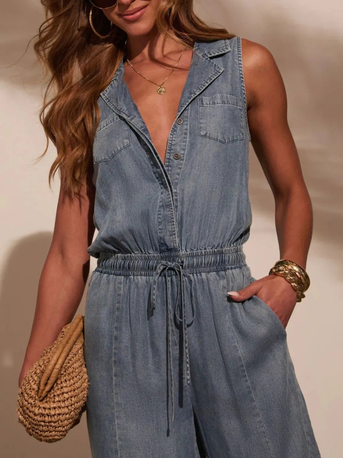 Sleeveless Waist Washed Jumpsuit - Grace Beauty H&C 
