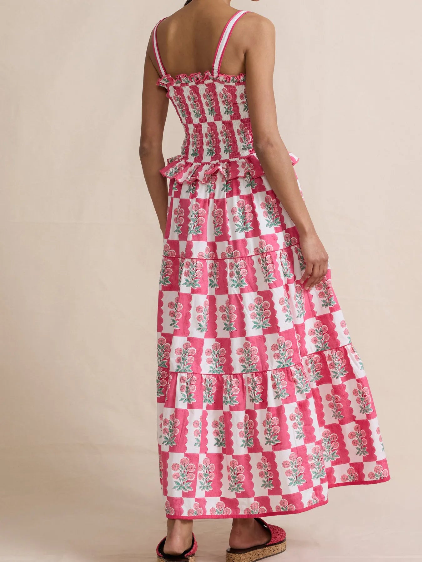 Smocked Ruffled Square Neck Maxi Dress - Grace Beauty H&C 