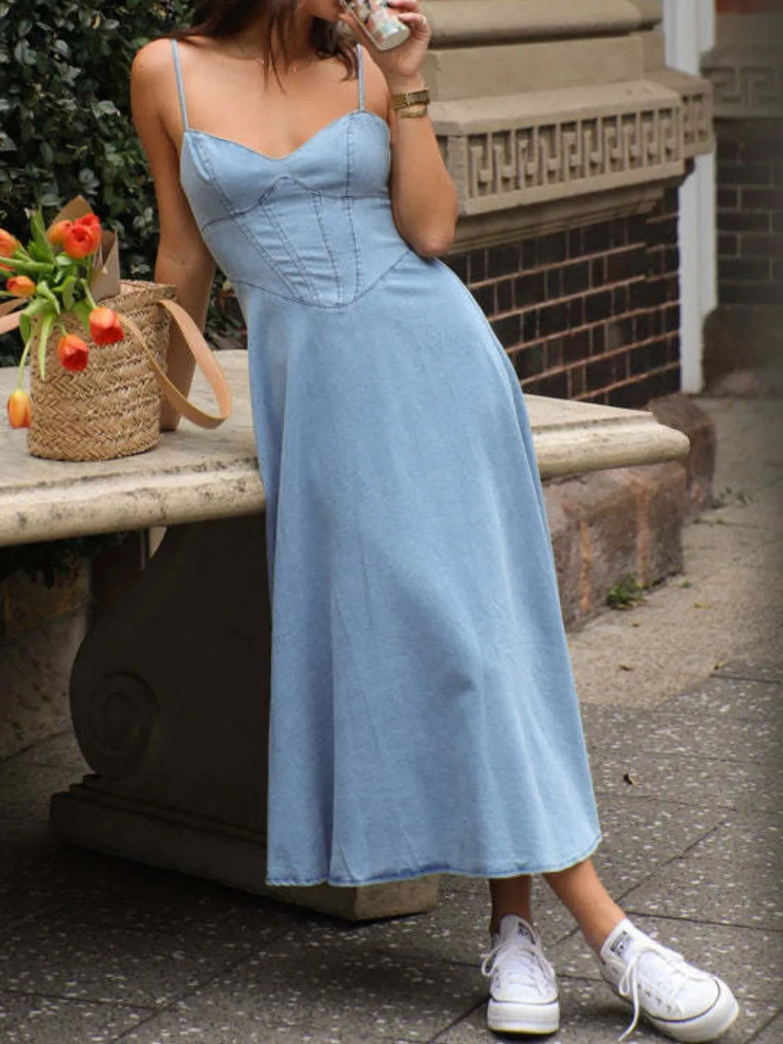Smocked Sweetheart Neck Midi Cami Dress - Grace Beauty H&C 