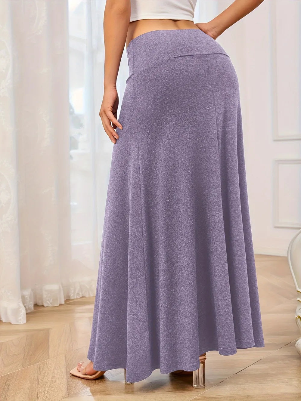 Solid Elastic Waist Maxi Skirt - Grace Beauty H&C 
