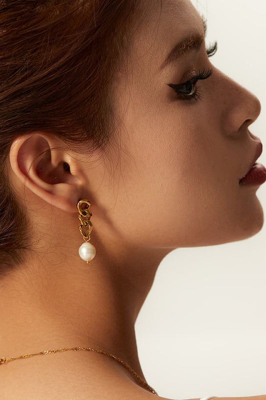 Stainless Steel Pearl Earrings – Elegant Classic Jewelry for Women - Grace Beauty H&C 