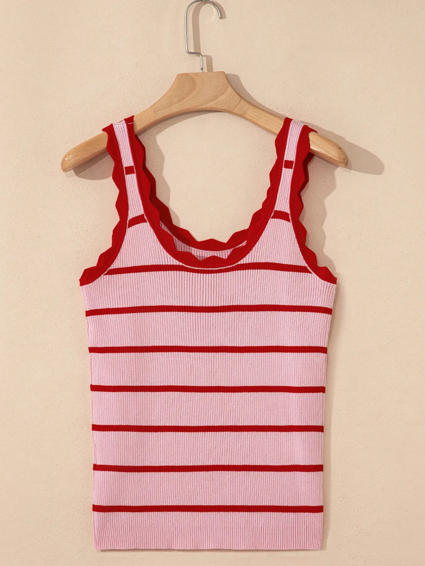 Stripe Scalloped Edge Crew Neck Knit Tank Top - Grace Beauty H&C 