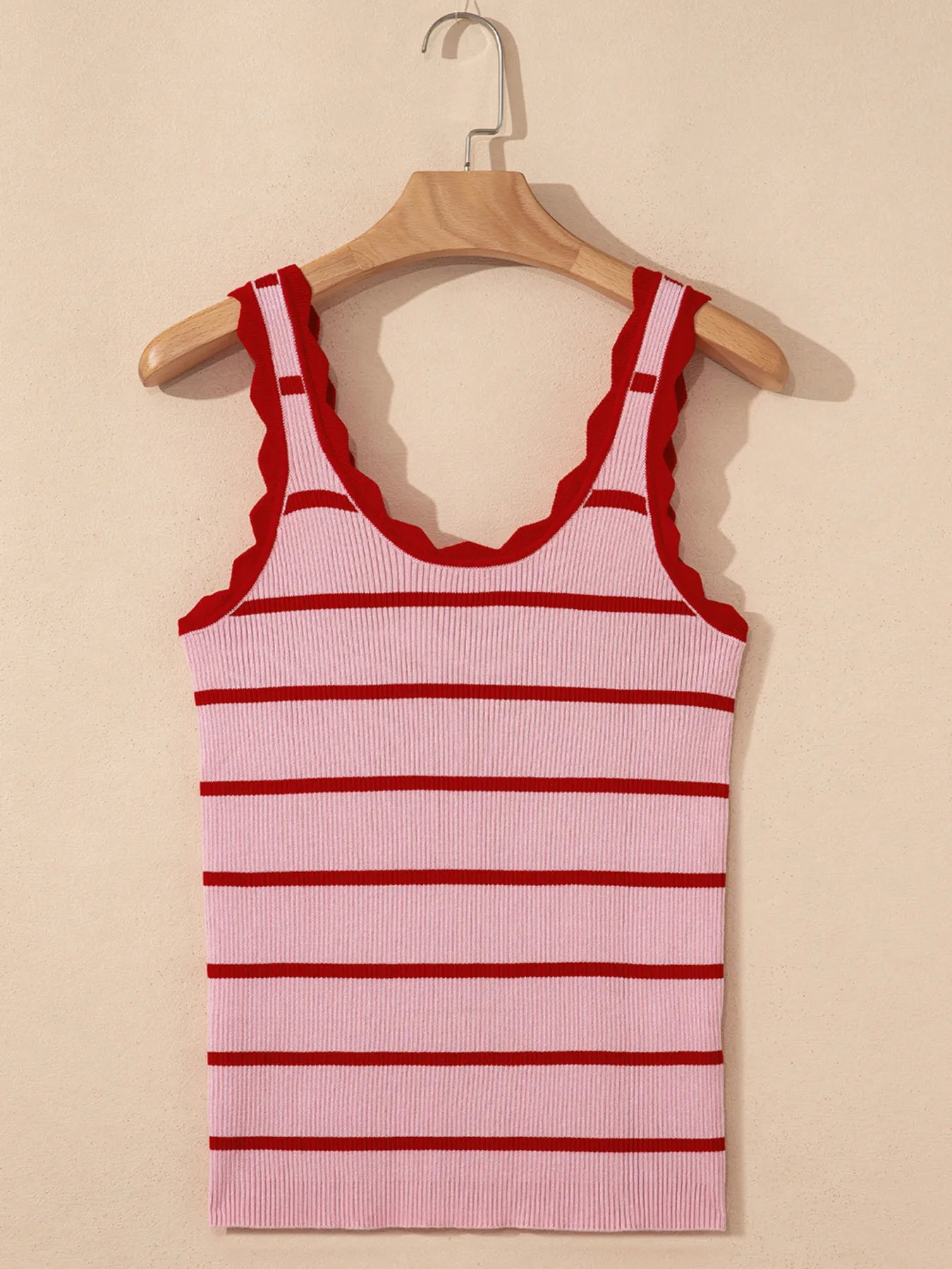 Stripe Scalloped Edge Crew Neck Knit Tank Top - Grace Beauty H&C 
