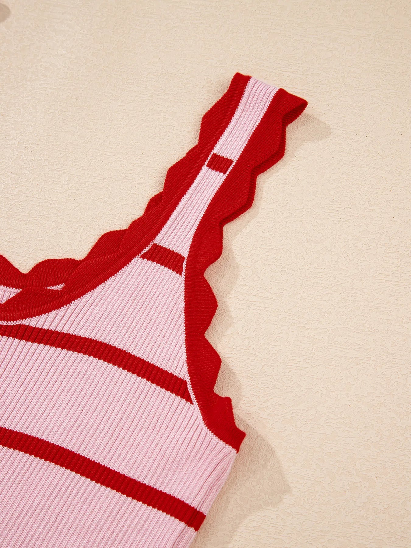 Stripe Scalloped Edge Crew Neck Knit Tank Top - Grace Beauty H&C 