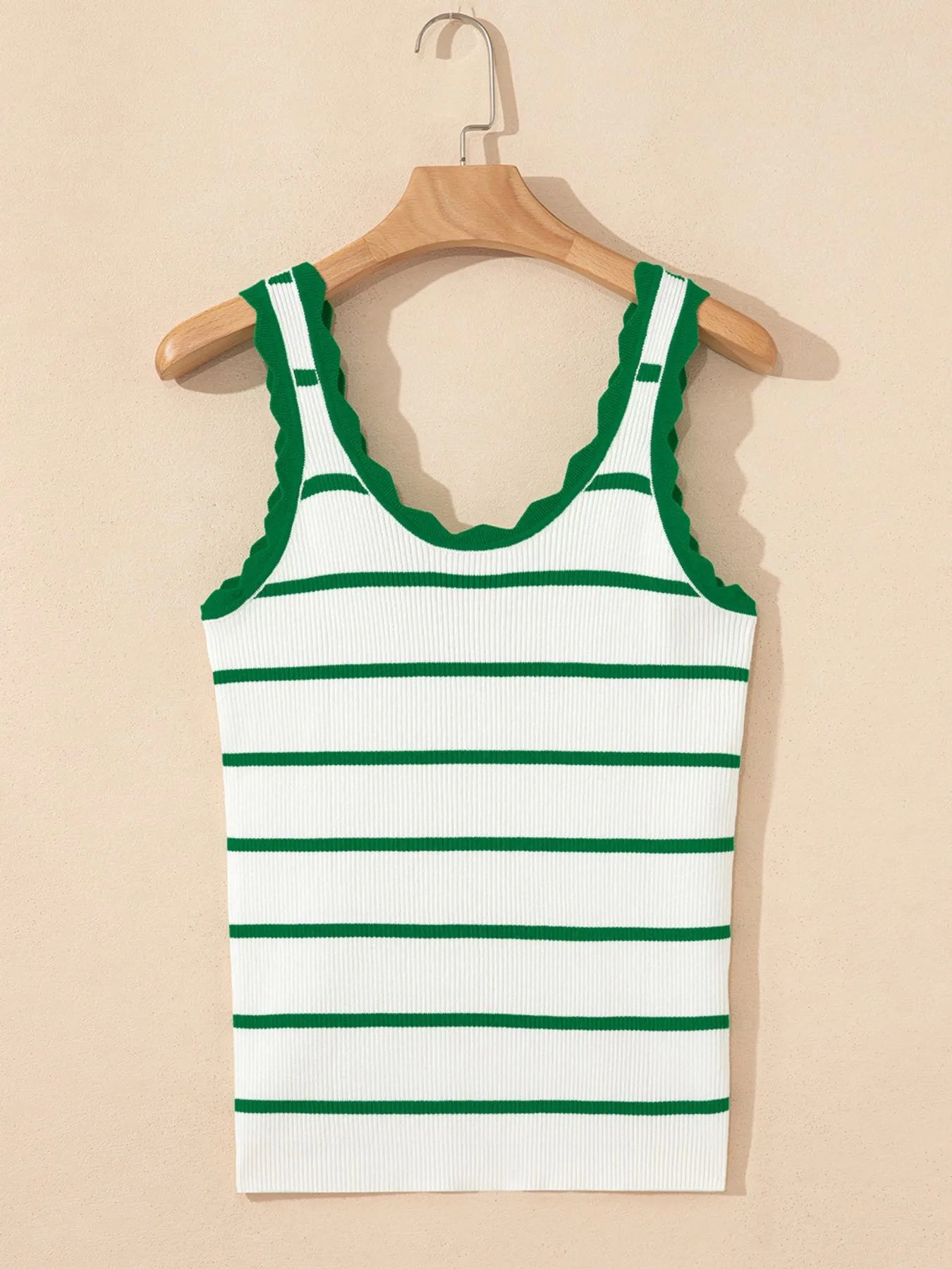 Stripe Scalloped Edge Crew Neck Knit Tank Top - Grace Beauty H&C 
