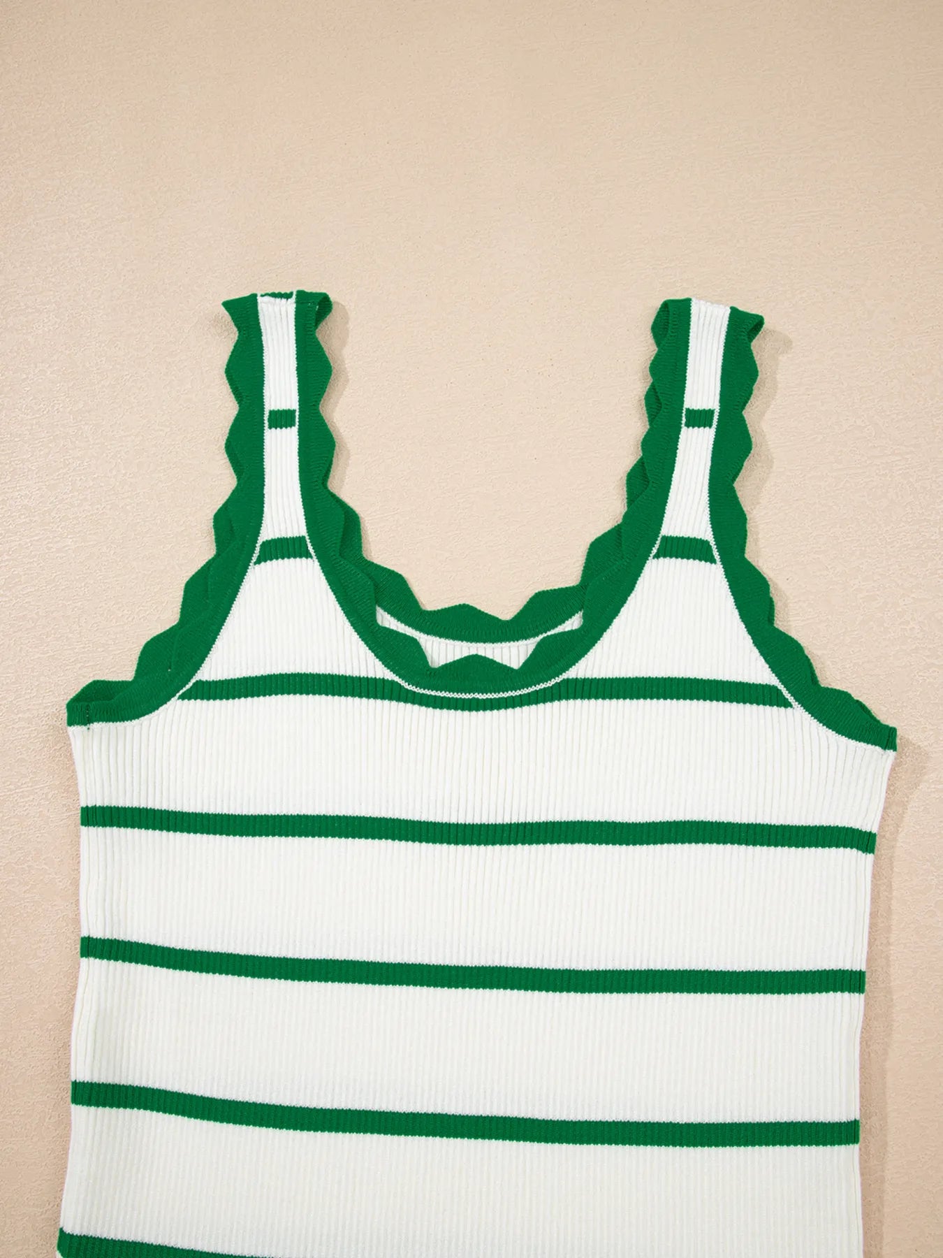 Stripe Scalloped Edge Crew Neck Knit Tank Top - Grace Beauty H&C 