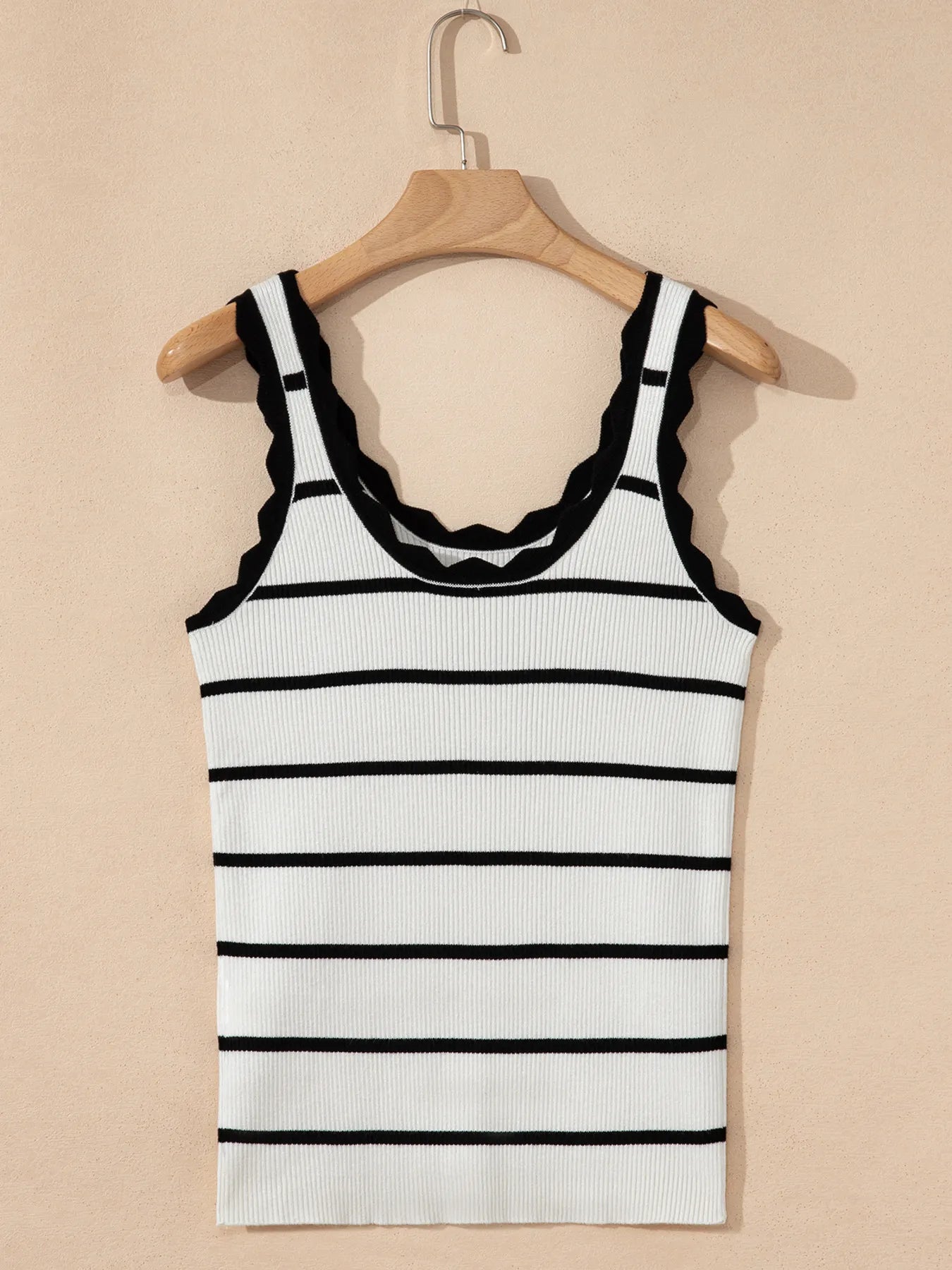 Stripe Scalloped Edge Crew Neck Knit Tank Top - Grace Beauty H&C 