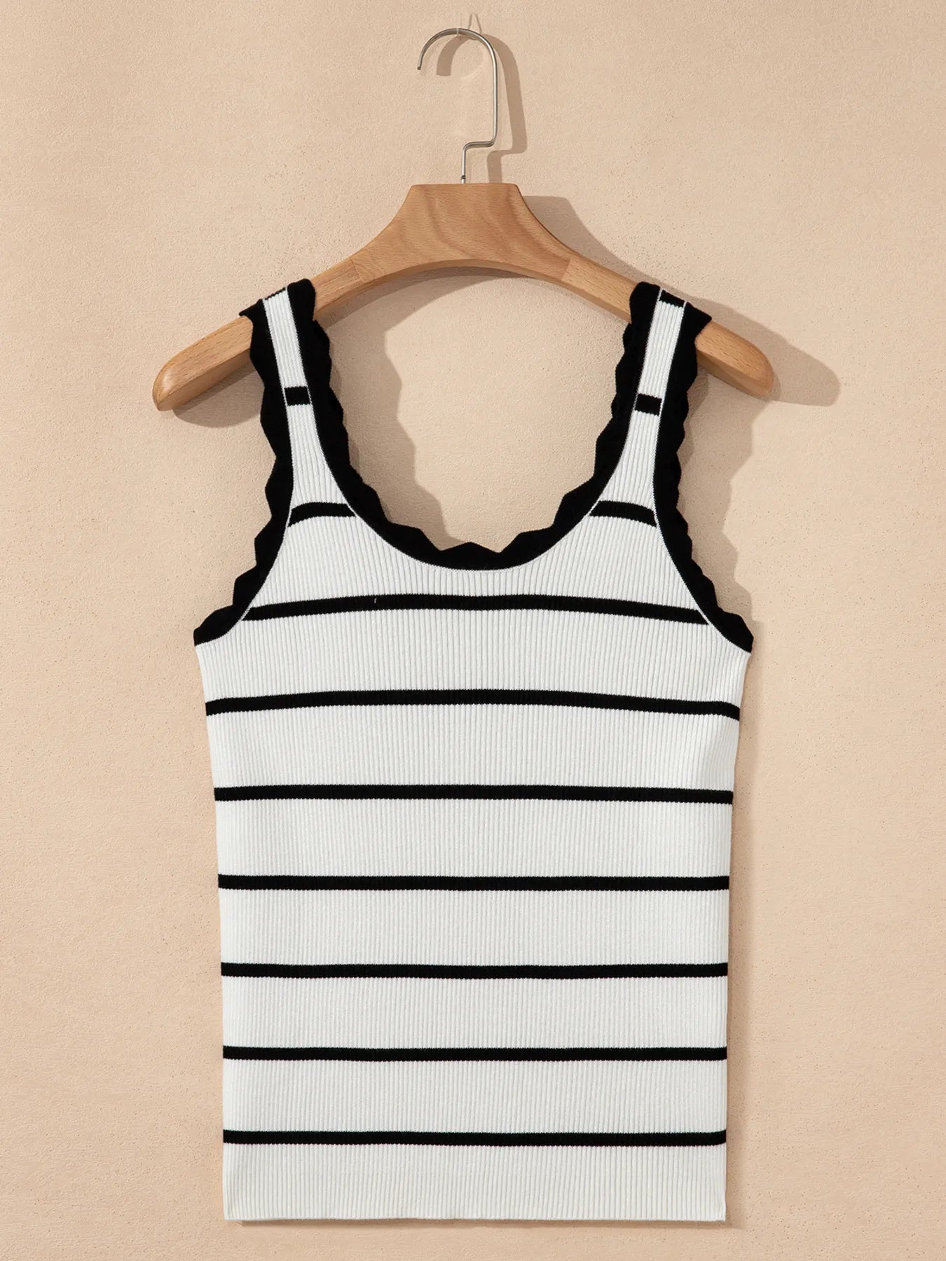 Stripe Scalloped Edge Crew Neck Knit Tank Top - Grace Beauty H&C 
