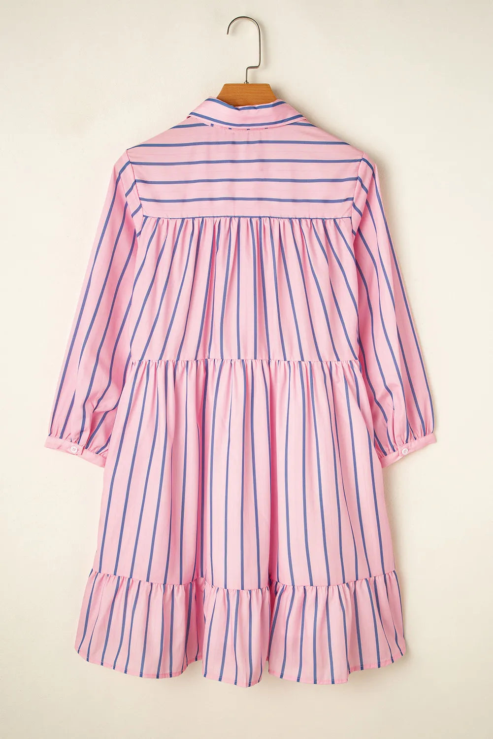 Striped Collared Neck Long Sleeve Mini Shirt Dress - Grace Beauty H&C 