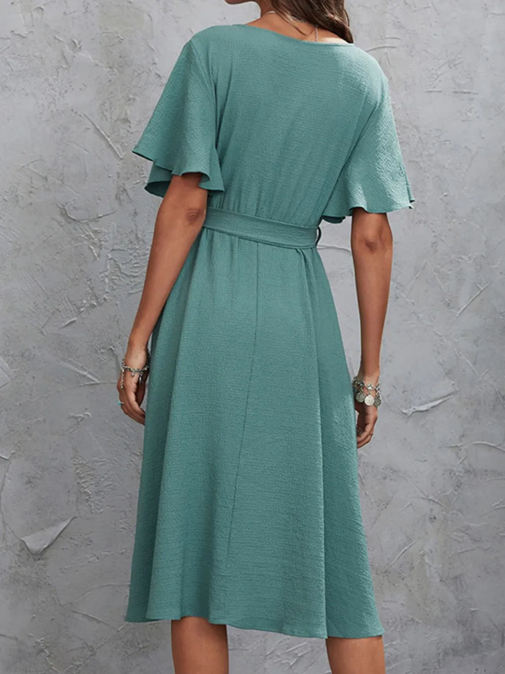 Surplice Flutter Sleeve Midi Dress - Grace Beauty H&C 
