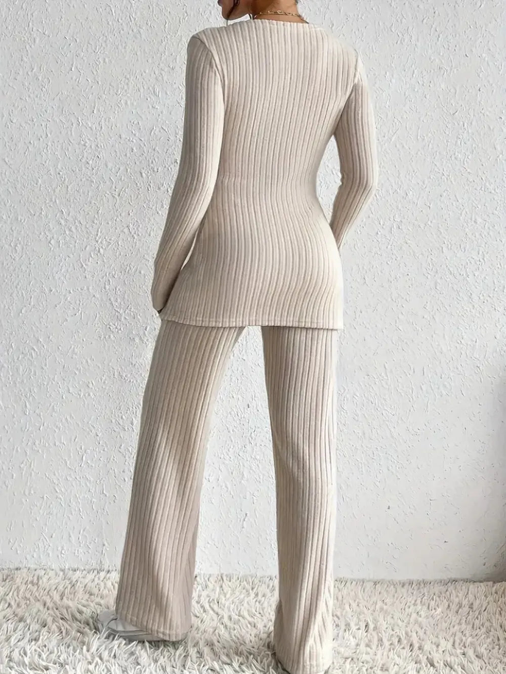 Surplice Long Sleeve Top and Pants Set - Grace Beauty H&C 