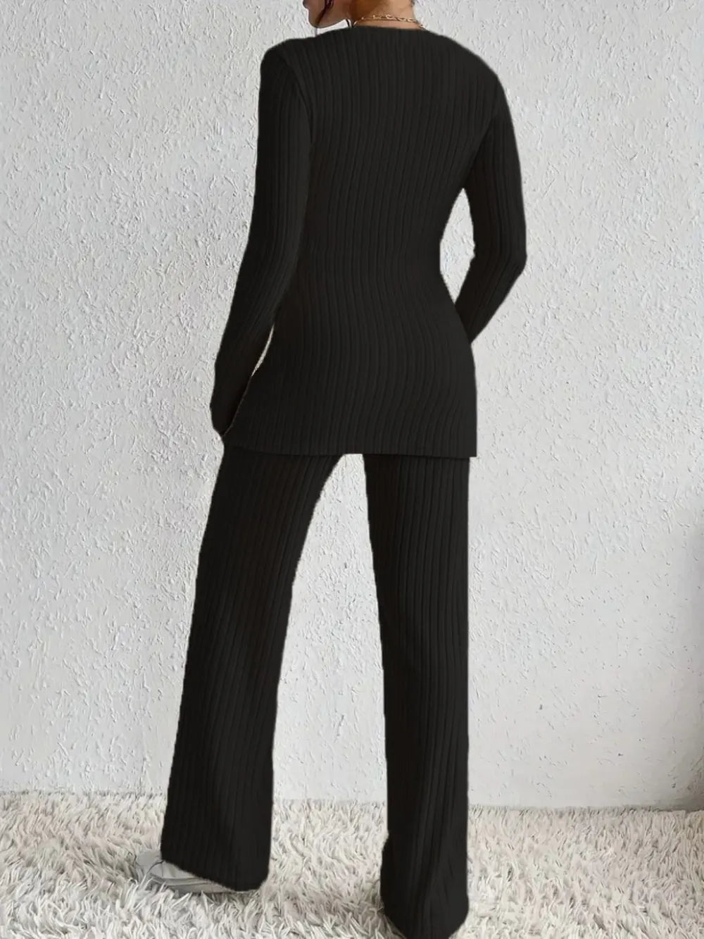 Surplice Long Sleeve Top and Pants Set - Grace Beauty H&C 
