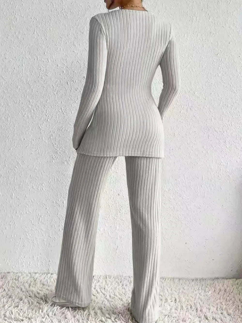 Surplice Long Sleeve Top and Pants Set - Grace Beauty H&C 