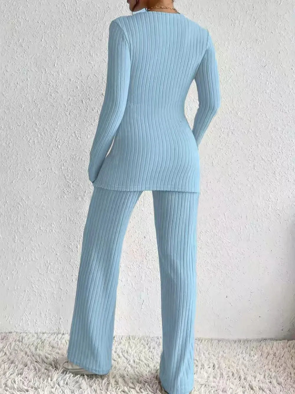 Surplice Long Sleeve Top and Pants Set - Grace Beauty H&C 