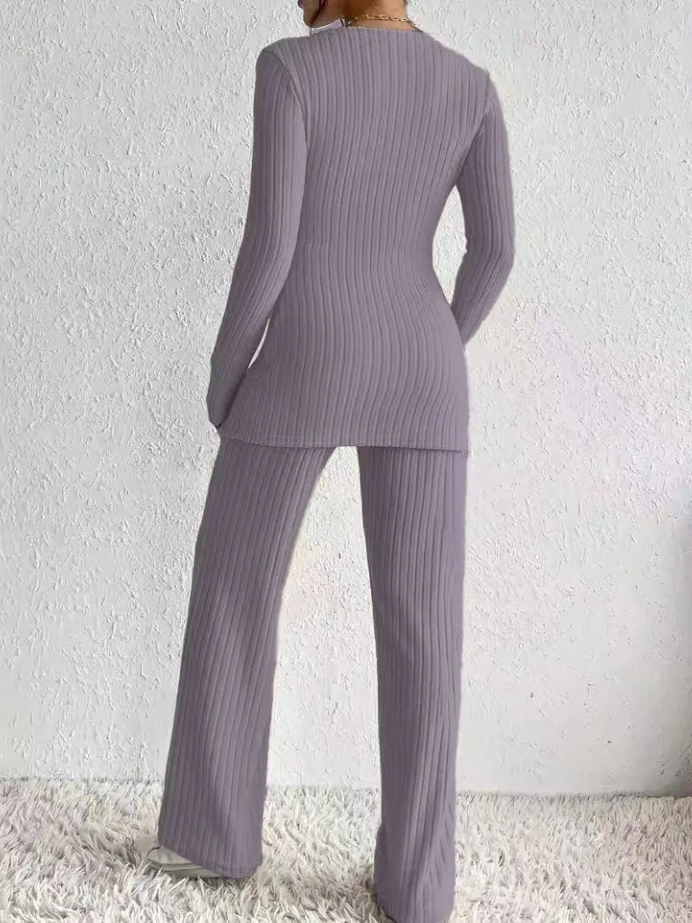 Surplice Long Sleeve Top and Pants Set - Grace Beauty H&C 