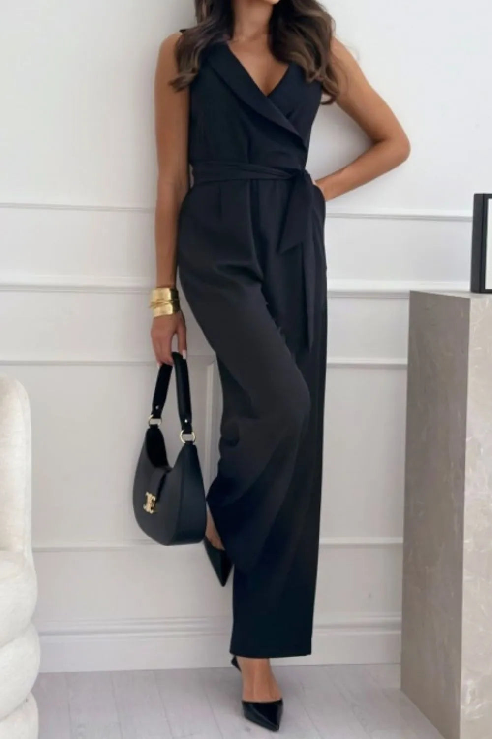 Surplice Sleeveless Wide Leg Jumpsuit – Chic One-Piece Outfit - Grace Beauty H&C 