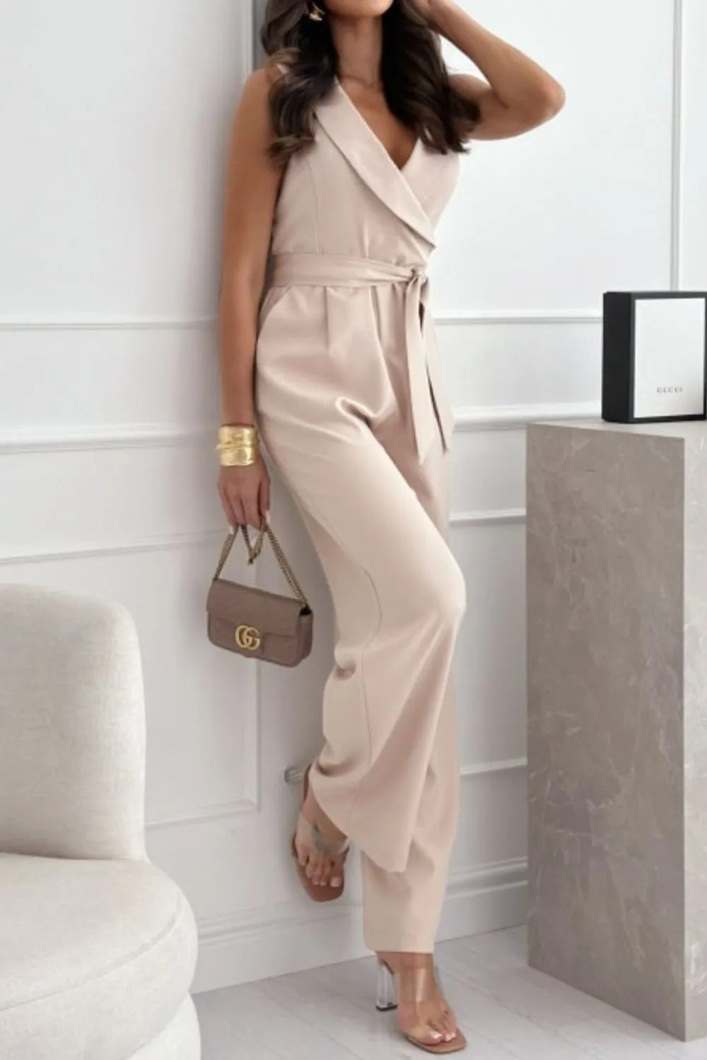 Surplice Sleeveless Wide Leg Jumpsuit – Chic One-Piece Outfit - Grace Beauty H&C 