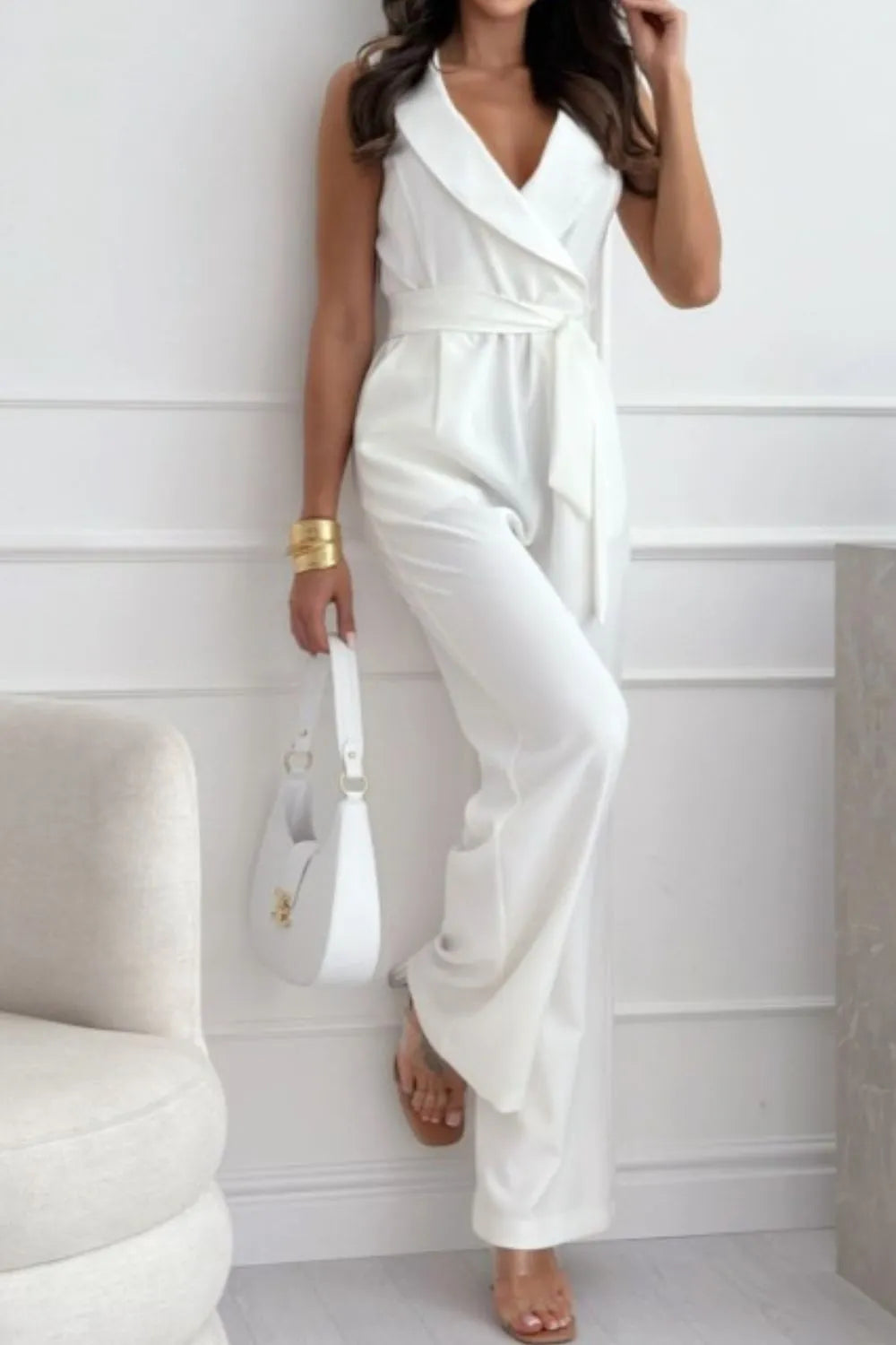 Surplice Sleeveless Wide Leg Jumpsuit – Chic One-Piece Outfit - Grace Beauty H&C 