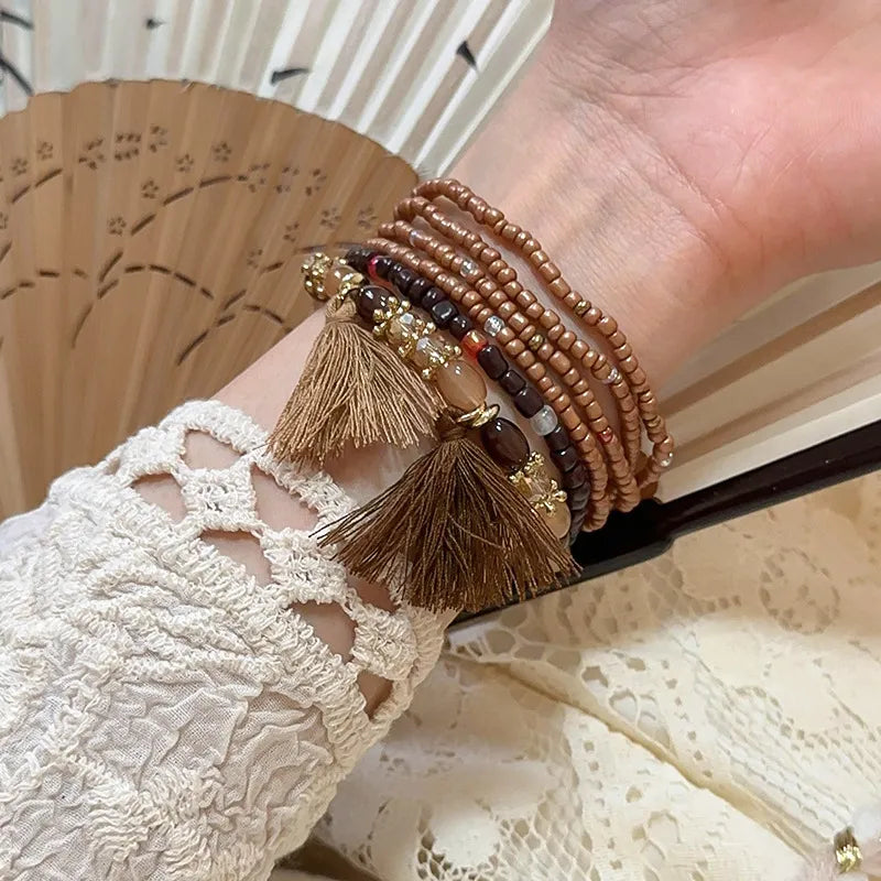 Tassel Rice Bead Bracelet – Handmade Boho Jewelry - Grace Beauty H&C 