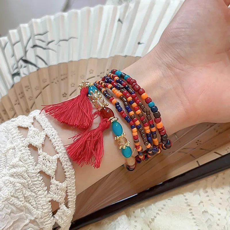 Tassel Rice Bead Bracelet – Handmade Boho Jewelry - Grace Beauty H&C 