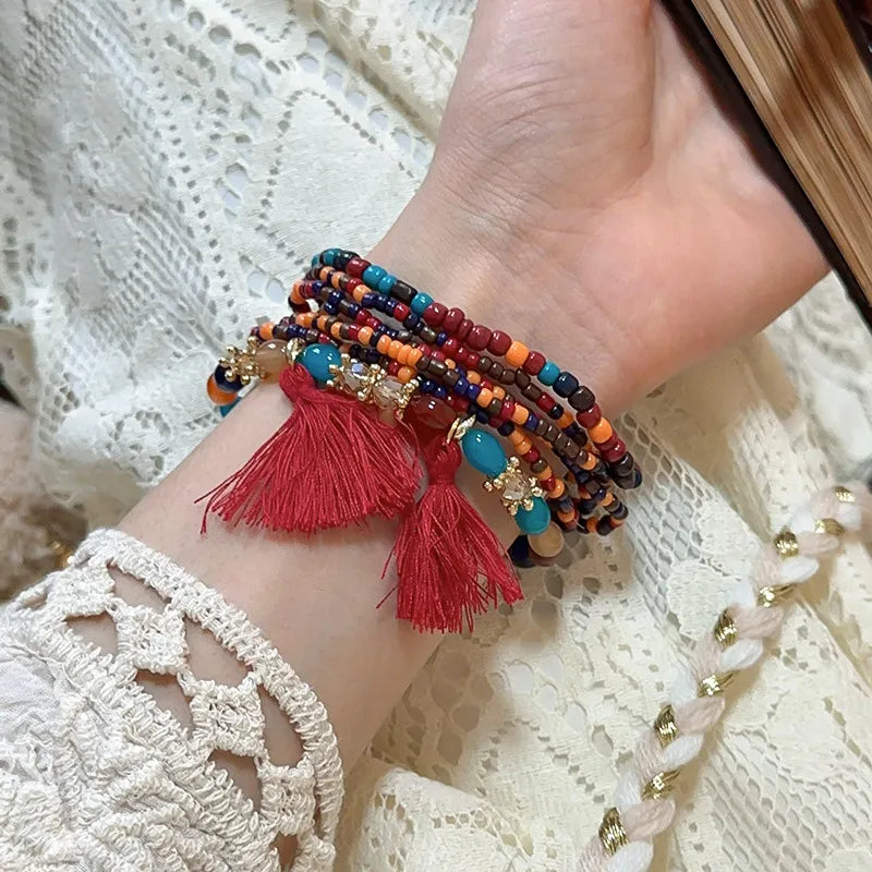 Tassel Rice Bead Bracelet – Handmade Boho Jewelry - Grace Beauty H&C 