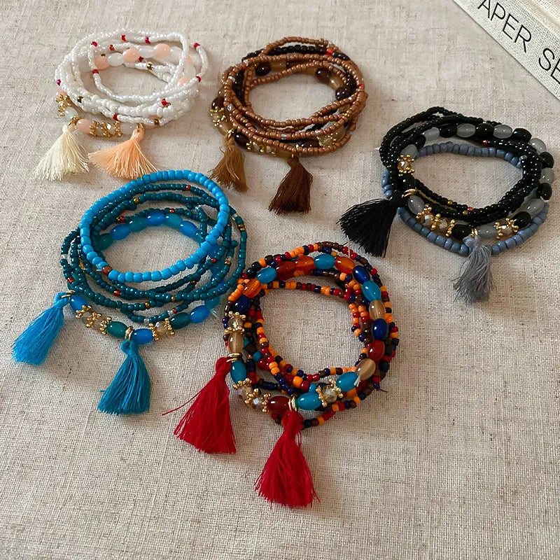 Tassel Rice Bead Bracelet – Handmade Boho Jewelry - Grace Beauty H&C 
