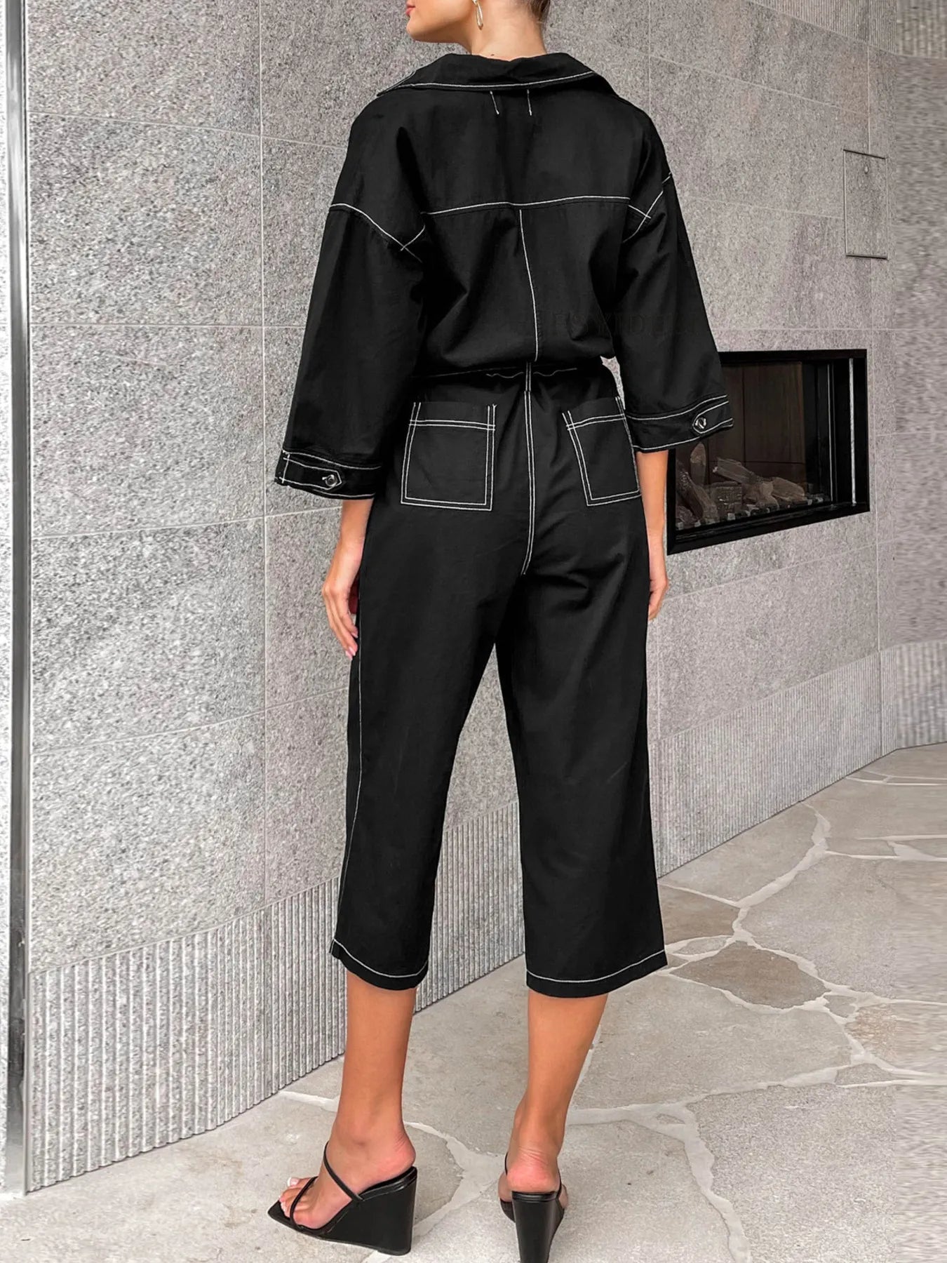 Tie Waist Wide Leg Jumpsuit - Grace Beauty H&C 