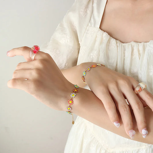 Titanium Steel Oil Drip Flower Bracelet - Grace Beauty H&C 