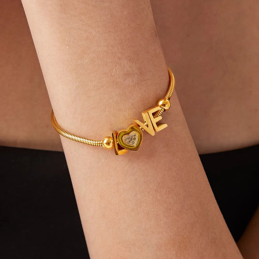 Titanium Steel Rhinestone Letter Bracelet - Grace Beauty H&C 