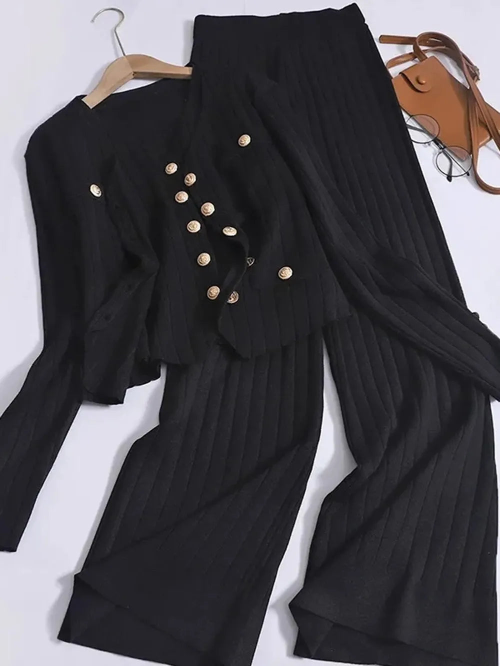 V-Neck Tank, Cardigan and Pants Three-Piece Sweater Set - Grace Beauty H&C 