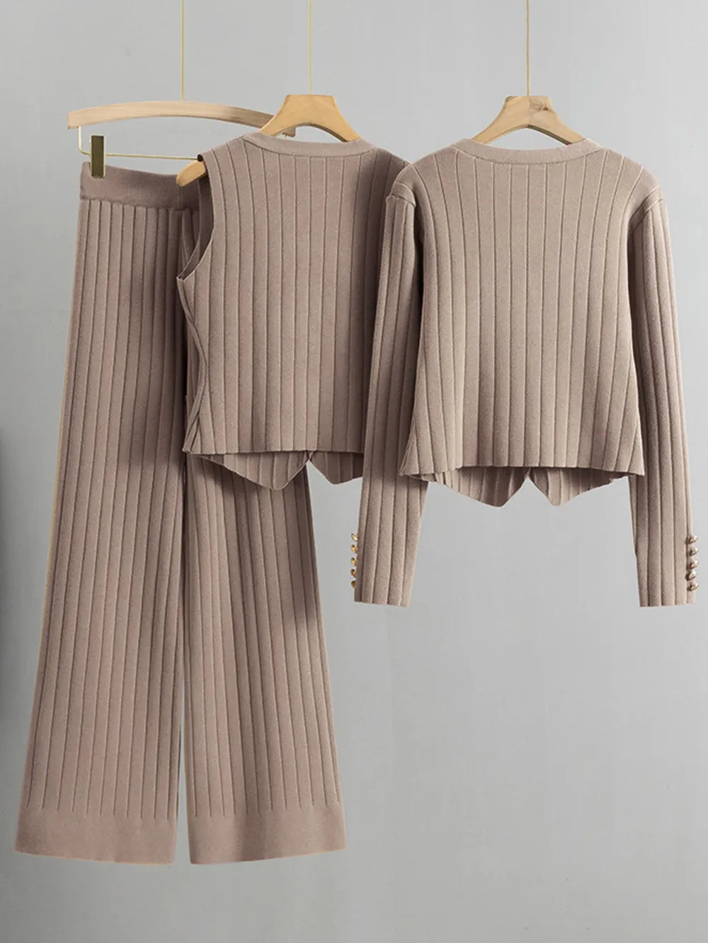 V-Neck Tank, Cardigan and Pants Three-Piece Sweater Set - Grace Beauty H&C 