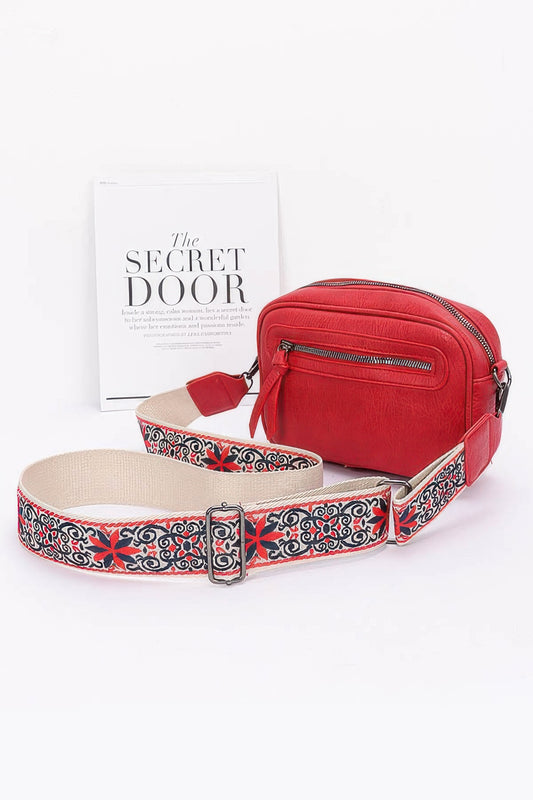 Faux Leather Camera Bag W/multi Color Strap - Grace Beauty H&C 