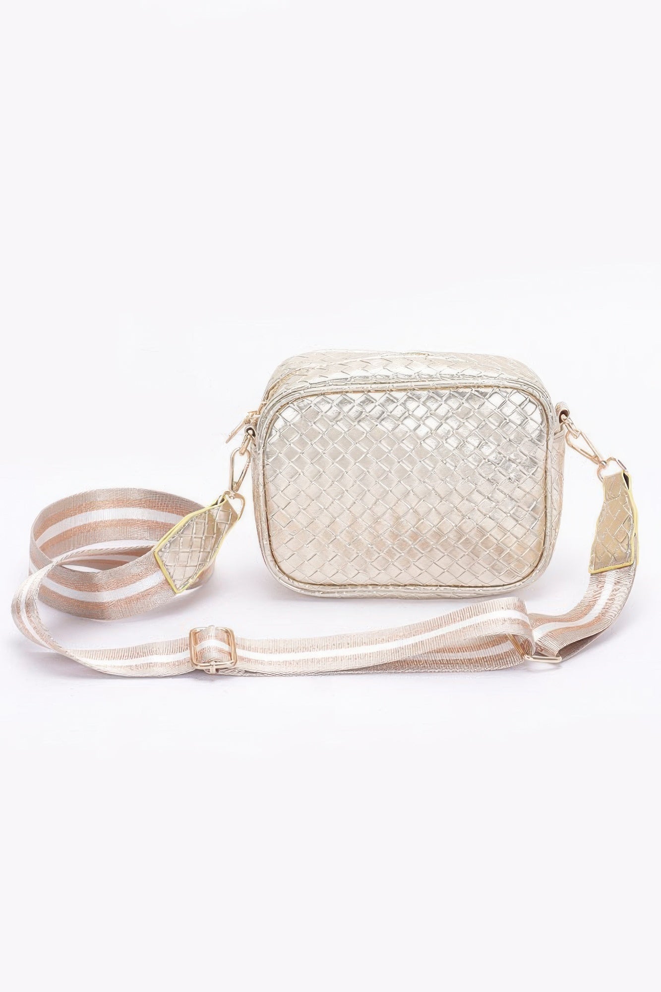 Metallic Embossed Faux Leather Camera Bag W/strap - Grace Beauty H&C 