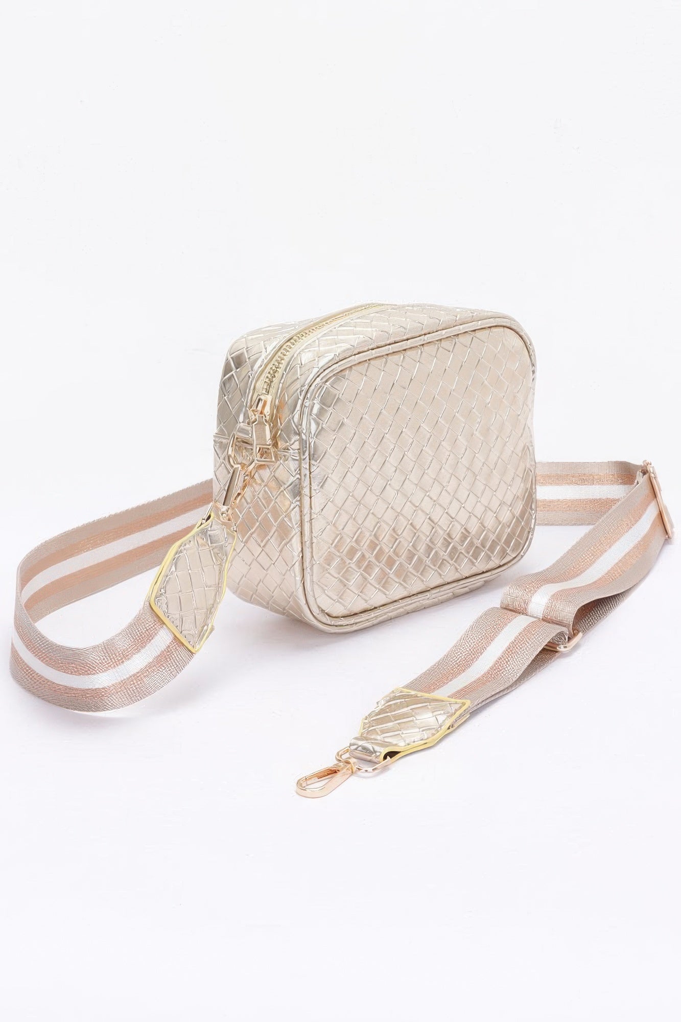 Metallic Embossed Faux Leather Camera Bag W/strap - Grace Beauty H&C 