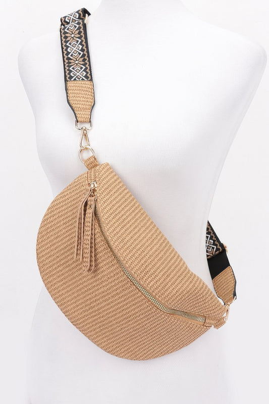 Faux Leather Fanny Pack W/ Multi Color Strap - Grace Beauty H&C 