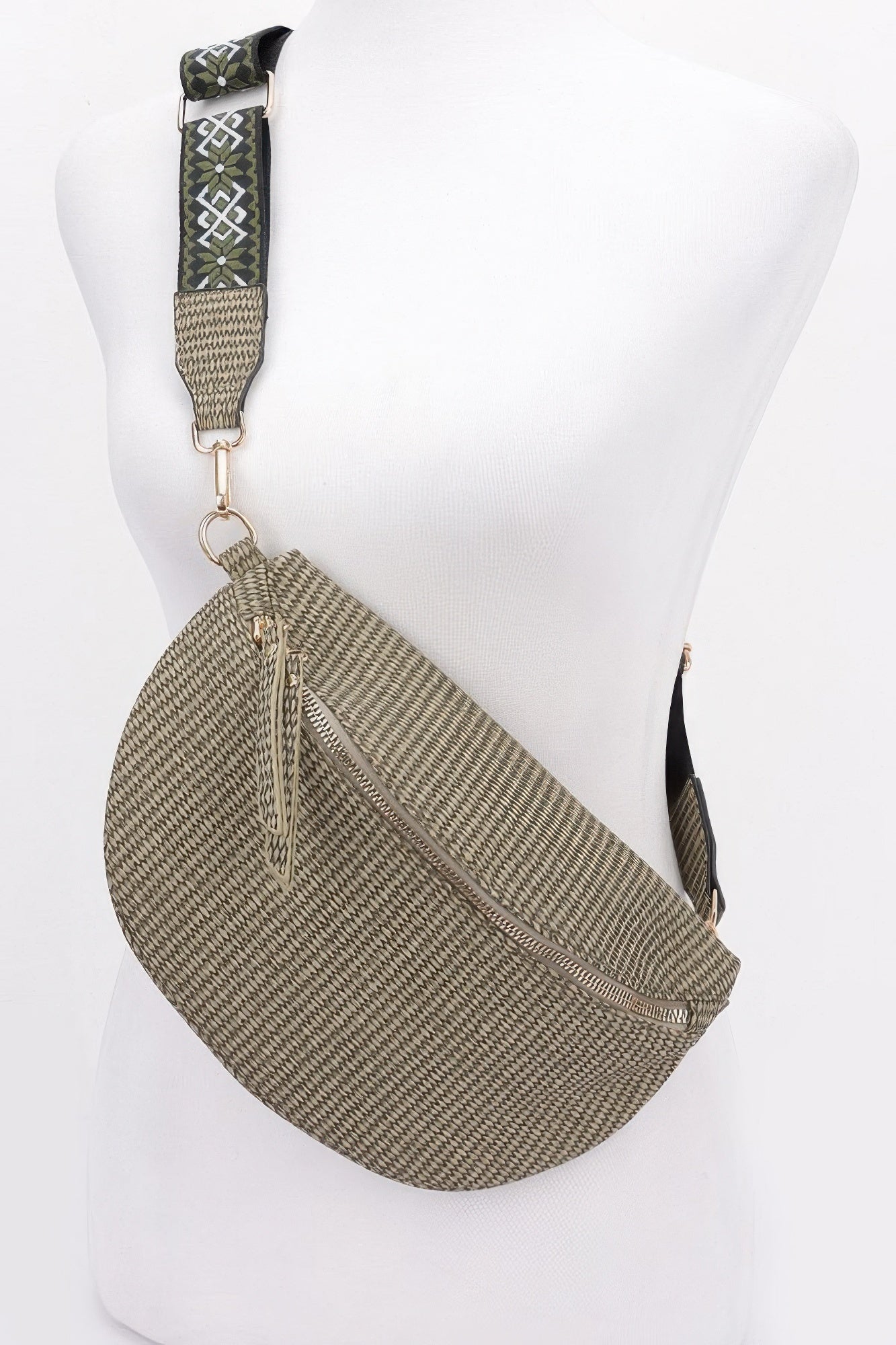 Faux Leather Fanny Pack W/ Multi Color Strap - Grace Beauty H&C 